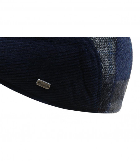 blue patchwork wool cap